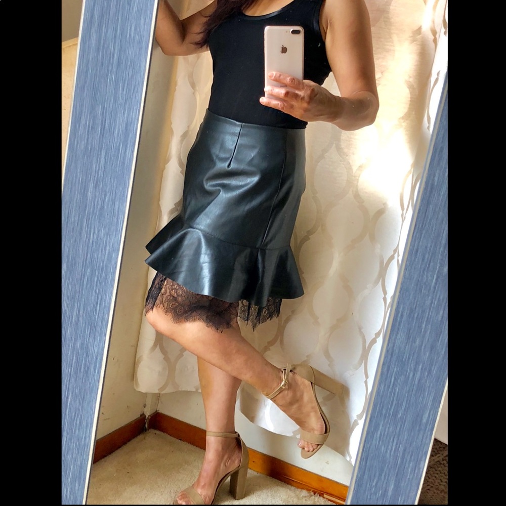 Faux Leather Skirt with Lace